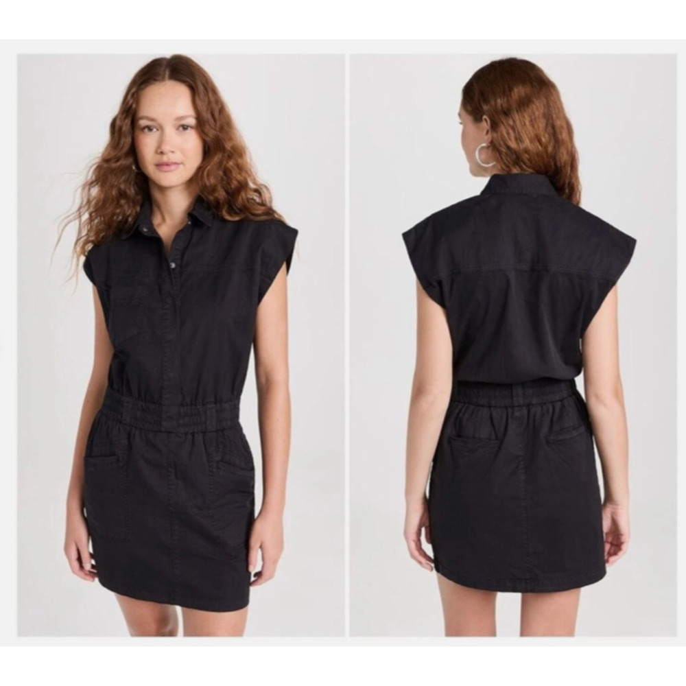 Pistola Smocked Rosie Black Dress Romper Sleeveless Collar Button Small